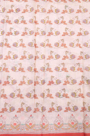 Cream Kalamkari Kantha Embroidery Printed Malai Cotton Saree 10074904