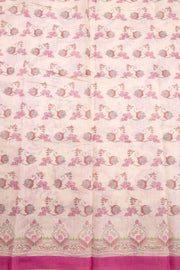 Cream Kalamkari Kantha Printed Malai Cotton Saree 10074906