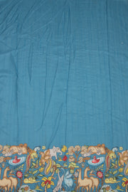 Blue Printed Kalamkari Semi Tussar Silk Saree 10074916