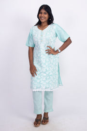 Blue Chikankari Embroidery Viscose Silk Co- ord Set 10076188