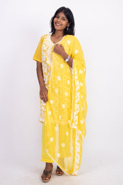 Yellow Chikankari Embroidery Viscose Silk Co- ord Set 10076190