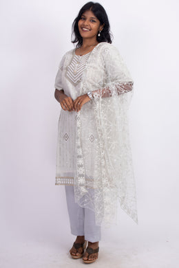 Grey Sequin Embroidery Viscose Silk Co- ord Set 10076192