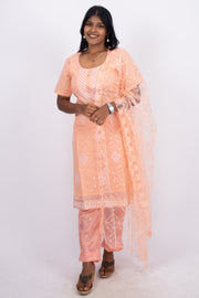 Peach Sequin Embroidery Viscose Silk Co- ord Set 10076193
