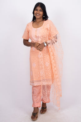 Peach Sequin Embroidery Viscose Silk Co- ord Set 10076193