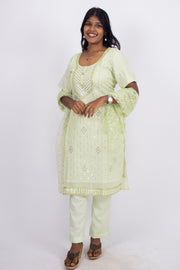Green Chikankari Embroidery Viscose Silk Co- ord Set 10076194