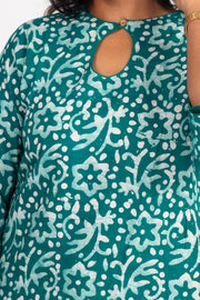 Green Batik Printed Rayon Kurti 10076413