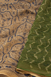 Brown Ajrakh Printed Kota Silk Cotton Saree Without Blouse 10076923