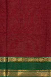 Rustic Maroon Handloom Kanchi Cotton Saree with Peacock Motifs And Rudhraksham Zari Border 10076469