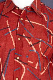 Red Half Sleeve Ajrakh Printed Cotton Mens Shirt 10076827