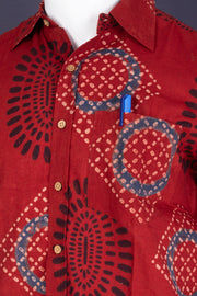 Red Half Sleeve Ajrakh Printed Cotton Mens Shirt 10076828
