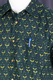 Green Indigo Handblock Print Cotton Mens Half Sleeve Shirt 10076844
