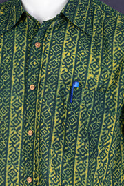 Green Indigo Hand block Print Cotton Mens Half Sleeve Shirt 10076848