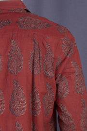 Dark Cherry Maroon Bagh Printed Full Sleeve Men's Cotton Shirt 10076878