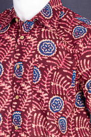 Red Half Sleeve Batik Printed Cotton Mens Shirt 10077079