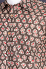 Olive Green Half Sleeve Hand Block Printed Cotton Mens Shirt 10077081