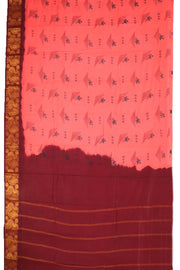Pink Handcrafted Sungudi Cotton With Peacock Border Saree 10077130