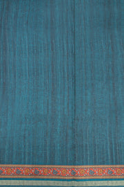 Peacock Blue Printed Semi Tussar Silk Saree 10077222