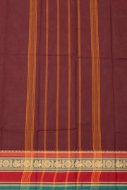 Dark Brown Handloom Chettinad Cotton Saree Without Blouse 10077296