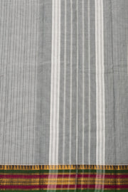 Dusty Grey Handloom Chettinad Cotton Saree With Temple Border 10077300