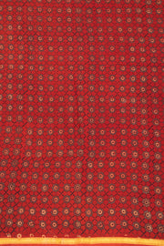 Bright Red Ajrakh Printed Mulmul Cotton Saree With Floral Border 10077403