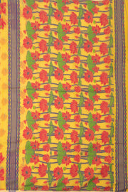 Yellow Handloom Jamdani Cotton Saree with Floral Motifs 10077532