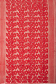 White Handloom Jamdani Cotton Saree with Floral Motifs 10077534