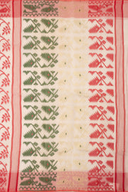 Cream Handloom Jamdani Cotton Saree With Floral Motifs 10077543