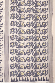 White Handloom Jamdani Cotton Saree with Floral Motifs 10077545