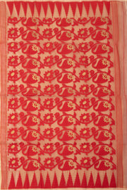 Light Gold Handloom Jamdani Cotton Saree With Floral Motifs 10077546
