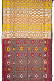 Red Handloom Jamdani Cotton Saree with Floral Motifs 10077549