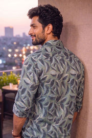 Green Full Sleeve Jahota Print Modal Silk Mens Shirt 10074376