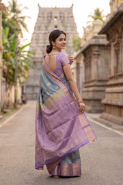 Grey Kanjivaram Vegan Silk Saree with Contrast Pallu 10074877