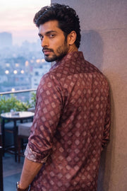 Brown Full Sleeve Vanaspathi Print Modal Silk Mens Shirt 10074066