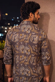 Brown Full Sleeve Vanaspathi Print Modal Silk Mens Shirt 10074062