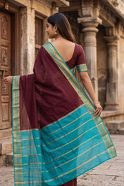 Burnt Rosewood Purple Mysore Crepe Silk Saree With Zari Border 10076242