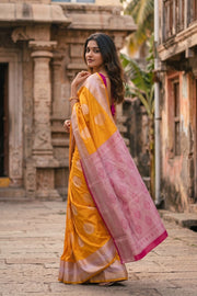 Yellow Kanjivaram Vegan Silk Saree with Contrast Pallu 10073865