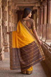 Mango Mist Yellow Mysore Crepe Silk Saree With Zari Border 10076241