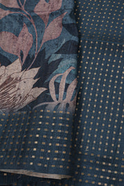 Blue Printed Semi Tussar Silk Saree 10077989