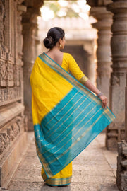 Morning Sun Yellow Mysore Crepe Silk Saree With Zari Border 10076240