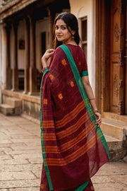 Maroon Handloom Chettinad Cotton Saree 10077332