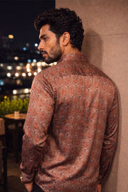 Brown Full Sleeve Jahota Print Modal Silk Mens Shirt 10074377