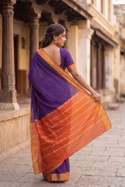 Velvet Nightshade Purple Mysore Crepe Silk Saree With Zari Border 10076238