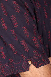 Indigo Handblock Print Pre-Washed Pure Cotton Crop Shirt 10074619