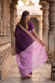 Blackberry Purple Mysore Crepe Silk Saree With Zari Border 10076237