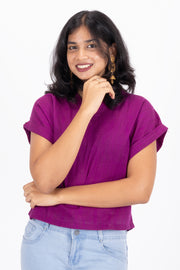 Purple Handcrafted Cotton Crop Top 10073243