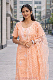 Peach Sequin Embroidery Viscose Silk Salwar Suit 10076193