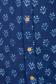Indigo Handblock Print Pre-Washed Pure Cotton Shirt 10074612