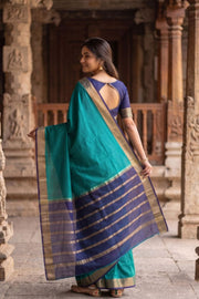 Sea Breeze Blue Mysore Crepe Silk Saree With Zari Border 10076234