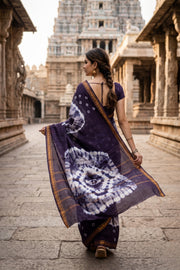 Purple and White Tie-Dye Sungudi Cotton Saree 10078013