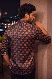 Black Full Sleeve Jahota Print Modal Silk Mens Shirt 10074384